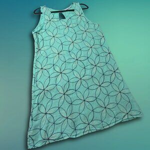 Vasna 100% Linen Shift Dress, Aqua Geometric in 'Lagenlook' style, made in Italy